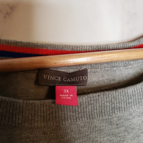 VINCE CAMUTO gray scoop neck stripe knit sweater pullover 3X - Picture 2 of 8